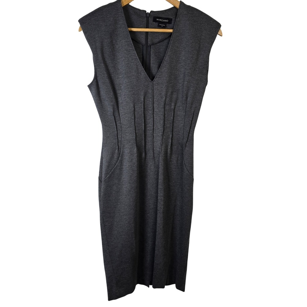 MARCIANO Womens Charcoal Grey V Neck Cap Sleeve Knee Length Sheath Dress Size 10